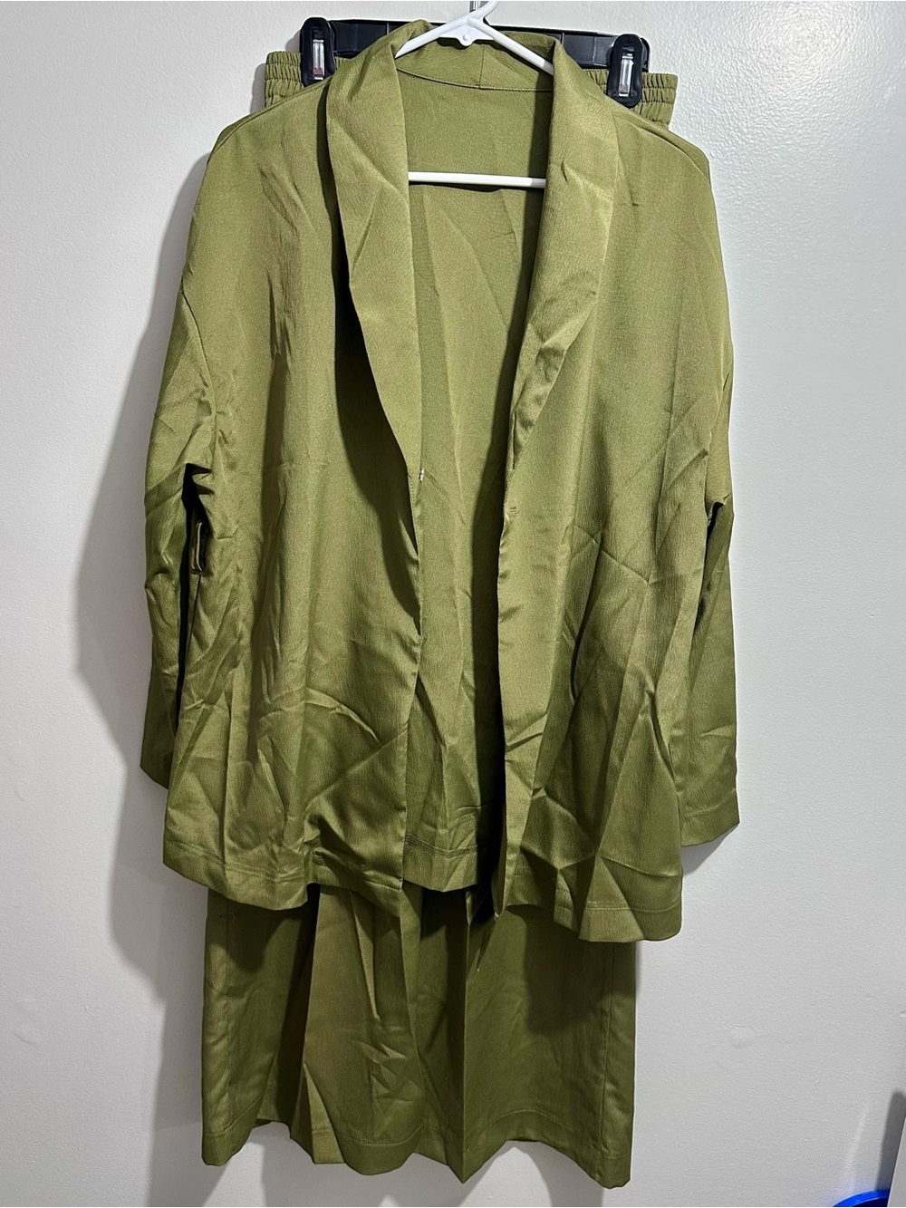 Olive Green Women's Open Front Blazer Jacket and Matching Pants Size M (1334)